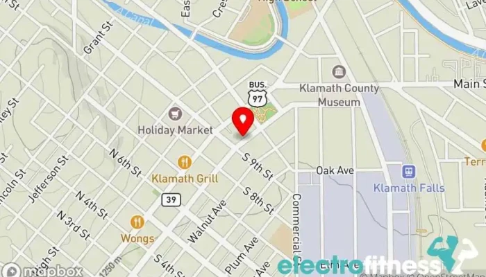 map of 123 Fit Physical fitness program, Gym, Personal trainer, Weight loss service, Wellness program in Klamath Falls