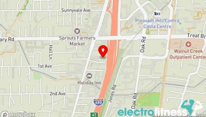 map of 24 Hour Fitness Gym, Fitness center, Indoor cycling, Indoor swimming pool, Personal trainer, Sauna, Yoga studio in Walnut Creek