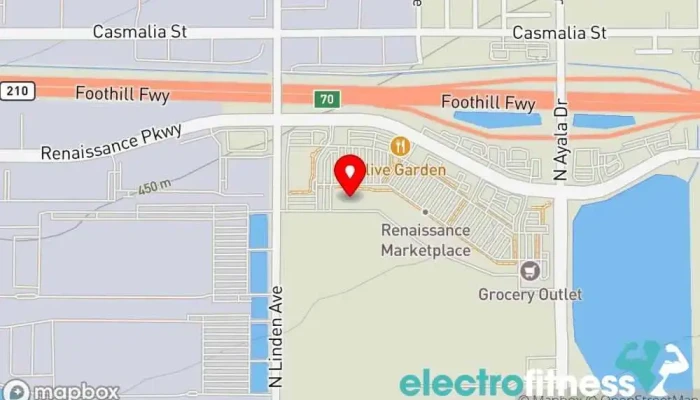 map of 24 Hour Fitness Gym, Fitness center, Indoor cycling, Indoor swimming pool, Personal trainer, Sauna, Yoga studio in Rialto