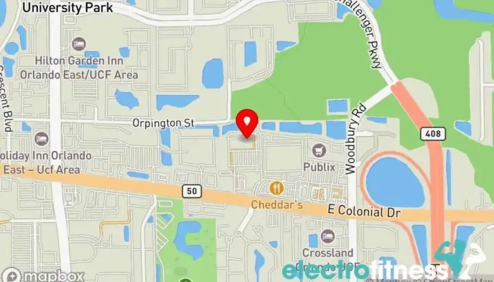 map of 24 Hour Fitness Gym, Fitness center, Indoor cycling, Indoor swimming pool, Personal trainer, Sauna, Yoga studio in Orlando