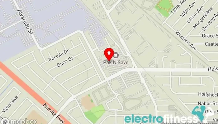 map of 24 Hour Fitness Gym, Fitness center, Indoor cycling, Indoor swimming pool, Personal trainer, Sauna, Yoga studio in San Leandro