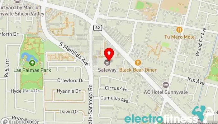 map of 24 Hour Fitness Gym, Fitness center, Indoor cycling, Indoor swimming pool, Personal trainer, Sauna, Yoga studio in Sunnyvale