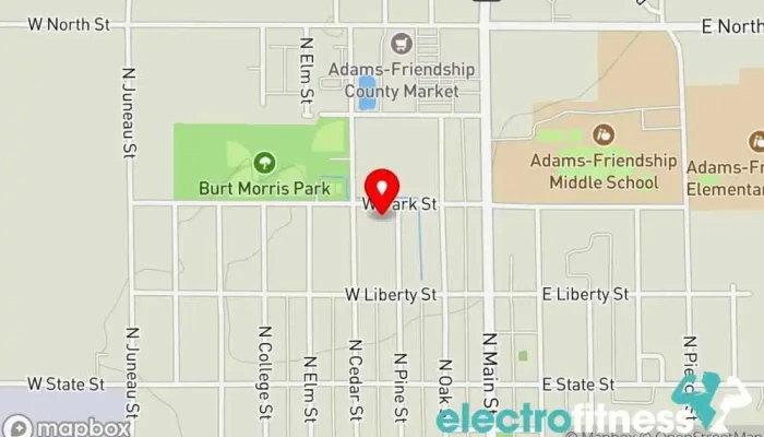 map of Adams YMCA Aspirus Health Center Non-profit organization, Fitness center in Adams