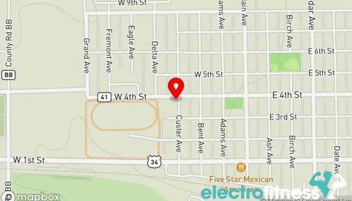 map of Akron Gymnasium Gymnastics center in Akron