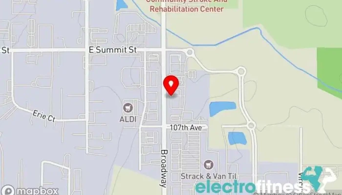 map of Anytime Fitness Gym, Fitness center, Personal trainer, Physical fitness program, Weightlifting area, Women's personal trainer in Crown Point