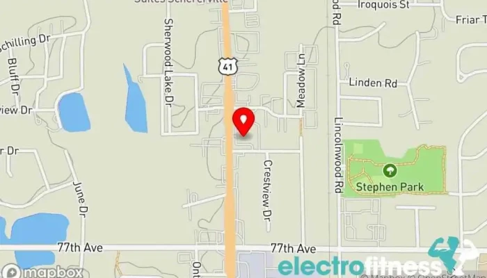 map of Anytime Fitness Gym, Fitness center, Personal trainer, Physical fitness program, Weightlifting area, Women's personal trainer in Schererville