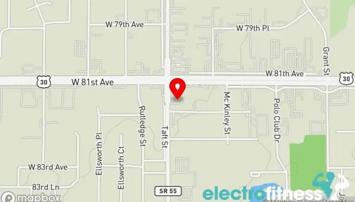 map of Anytime Fitness Gym, Fitness center, Personal trainer, Physical fitness program, Weightlifting area, Women's personal trainer in Merrillville