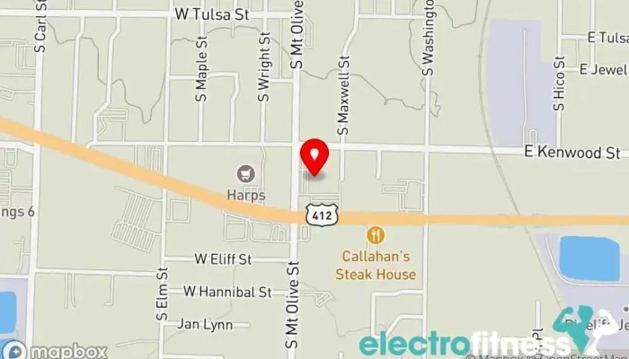 map of Anytime Fitness Gym, Fitness center, Personal trainer, Physical fitness program, Weightlifting area, Women's personal trainer in Siloam Springs