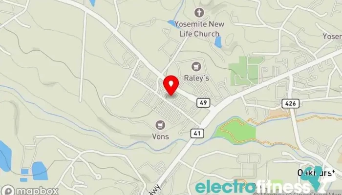 map of Anytime Fitness Gym, Fitness center, Personal trainer, Physical fitness program, Weightlifting area, Women's personal trainer in Oakhurst