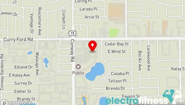map of Anytime Fitness Gym, Fitness center, Personal trainer, Physical fitness program, Weightlifting area, Women's personal trainer in Orlando