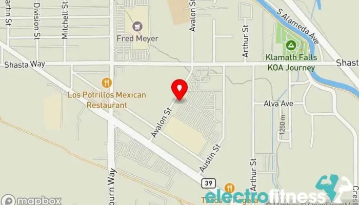 map of Anytime Fitness Gym, Fitness center, Personal trainer, Physical fitness program, Weightlifting area, Women's personal trainer in Klamath Falls