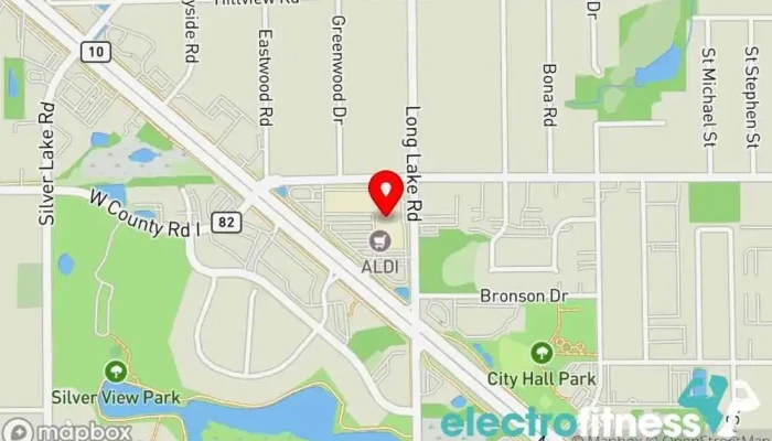 map of Anytime Fitness Gym, Fitness center, Personal trainer, Physical fitness program, Weightlifting area, Women's personal trainer in Mounds View