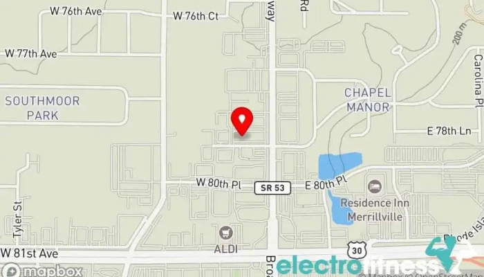 map of Barbells Fitness Studio Gym in Merrillville