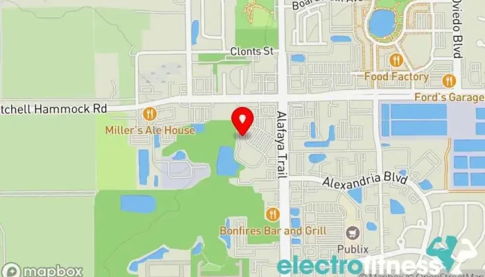 map of Basecamp Fitness Oviedo Gym, Boot camp, Fitness center, Personal trainer, Physical fitness program, Weightlifting area in Oviedo