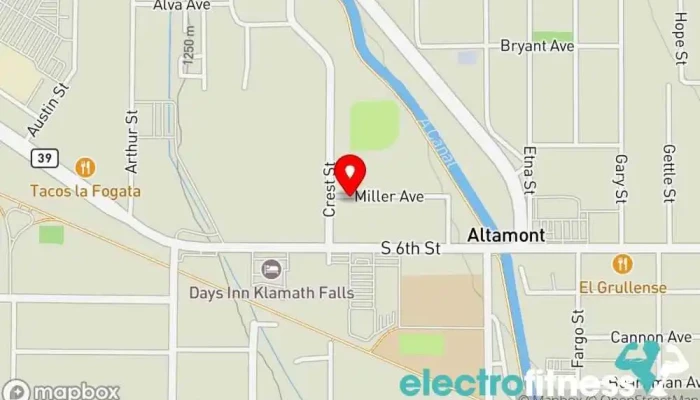 map of Bliss Yoga & Wellness Yoga studio in Klamath Falls