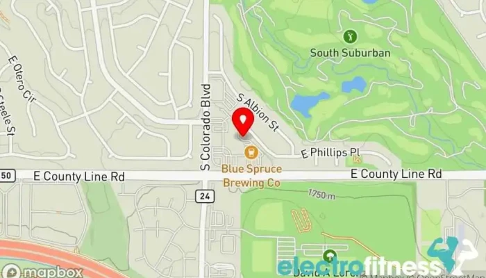 map of Colorado Fitness Headquarters Boot camp, Fitness center, Gym, Indoor cycling, Personal trainer in Centennial