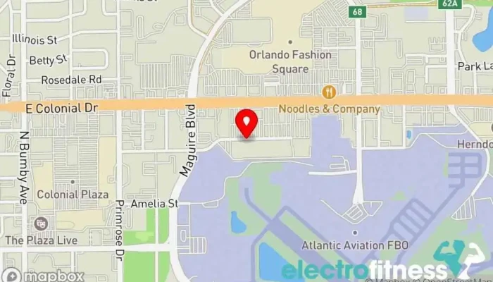 map of Crunch Fitness - East Colonial Gym, Aero dance class, Body shaping class, Boxing gym, Fitness center, Indoor cycling, Personal trainer, Physical fitness program, Tanning salon, Yoga studio in Orlando