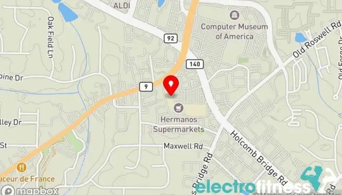 map of Crunch Fitness - Roswell Gym, Aero dance class, Body shaping class, Fitness center, Personal trainer, Physical fitness program, Tanning salon, Yoga studio in Roswell