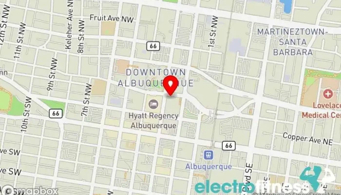 map of Downtown Sports and Wellness Athletic club, Gym, Physical fitness program, Pilates studio, Yoga studio in Albuquerque