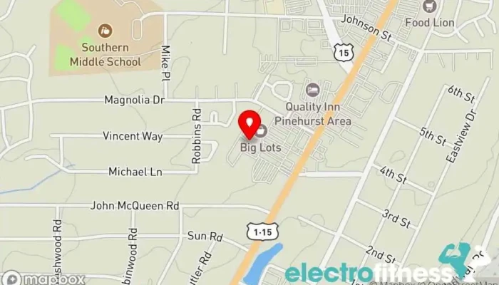 map of Elevo Dynamics Southern Pines Martial arts school in Aberdeen