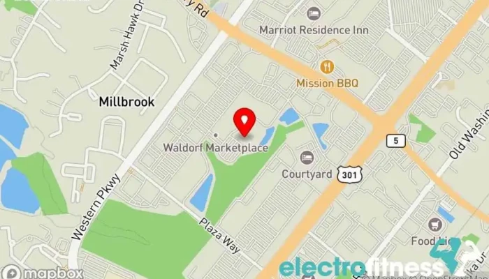 map of Exurb Fitness Waldorf Gym, Fitness center, Personal trainer, Physical fitness program, Weight loss service, Weightlifting area in Waldorf