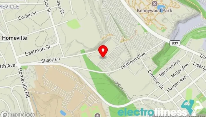 map of Fitness 19 Gym, Aerobics instructor, Boot camp, Fitness center, Personal trainer, Physical fitness program, Weight loss service, Weightlifting area in West Mifflin