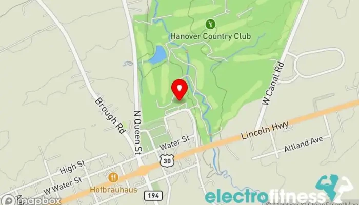 map of Hanover Country Club Country club, Banquet hall, Event venue, Fine dining restaurant, Golf course, Golf driving range, Golf instructor, Private golf course, Swimming pool, Wedding venue in Abbottstown