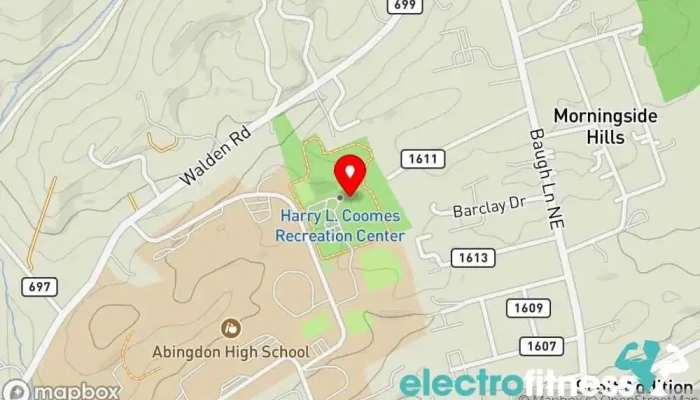 map of Harry L. Coomes Recreation Center Recreation center, Fitness center, Gym, Personal trainer, Sports club, Swim club, Swimming pool, Weight loss service in Abingdon