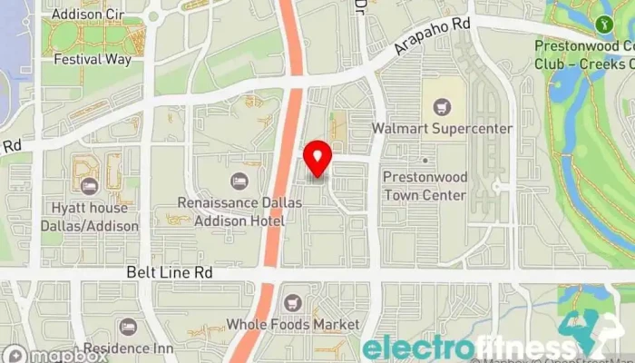 map of HOTWORX - Dallas, TX - Addison Yoga studio, Fitness center, Gym, Indoor cycling, Pilates studio in Dallas