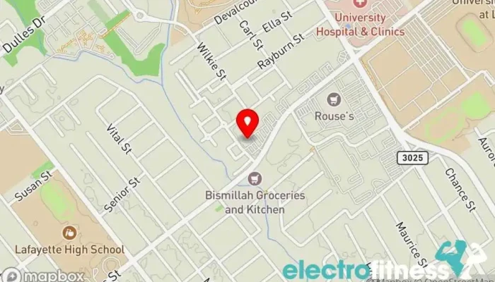map of Hub City Fitness Elite Fitness center in Lafayette