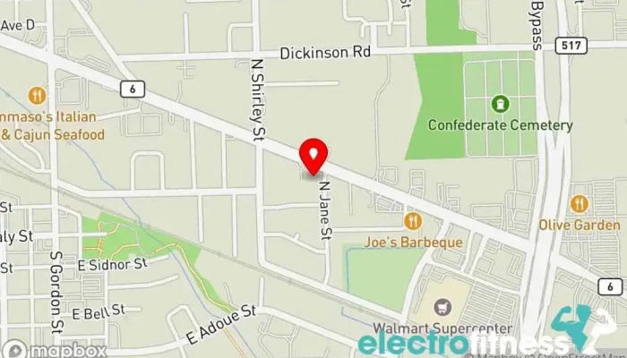 map of Iron Addiction Gym and Nutrition Fitness center in Alvin