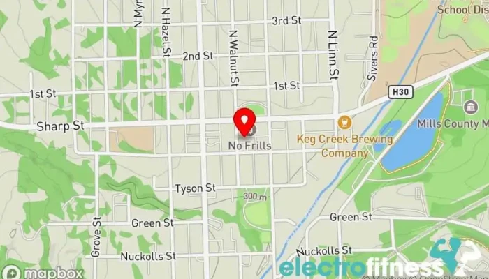 map of Iron Fitness Center Gym, Basketball court, Fitness center, Weightlifting area in Glenwood