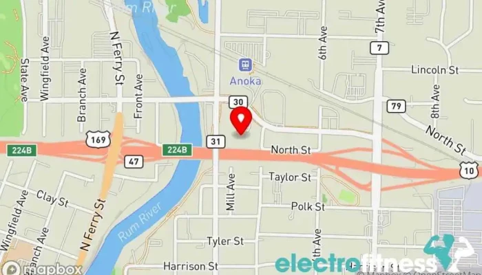 map of John Tobler's Gymnastics Gym in Anoka