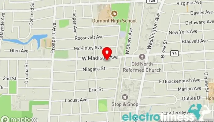 map of Keys To Fitness Gym, Personal trainer in Dumont