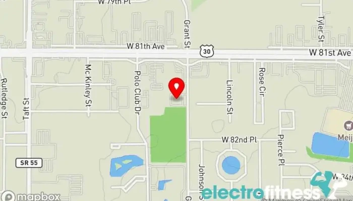 map of Krush Fitness Physical fitness program, Athletic field, Basketball court, Day spa, Massage spa, Personal trainer, Pickleball court, Recreation center, Sports club, Tanning salon in Merrillville