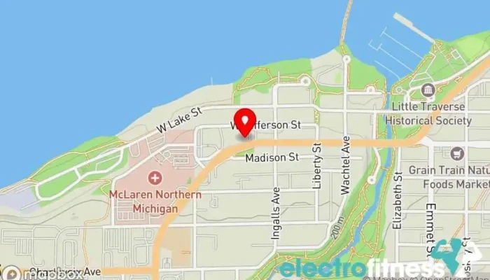map of Latitude 45 Bicycles and Fitness Bicycle store, Bicycle rental service, Bicycle repair shop, Exercise equipment store in Petoskey
