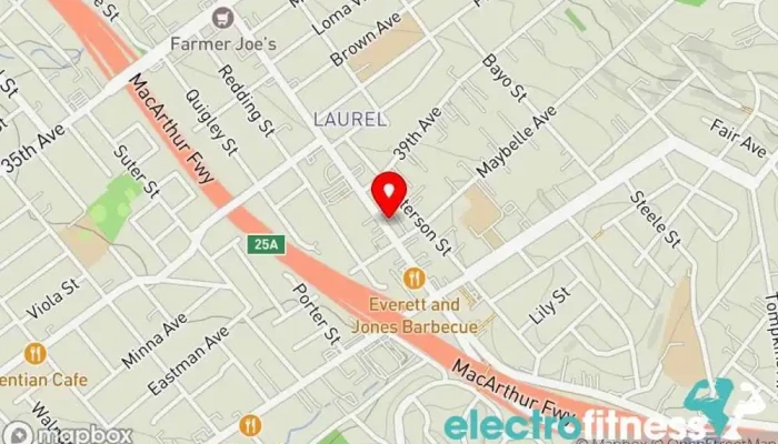 map of Left Coast Power Yoga - Laurel Yoga studio in Oakland