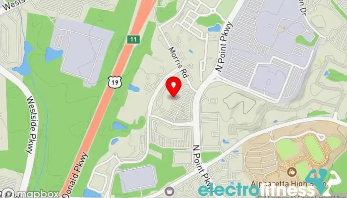 map of Life Time Gym, Fitness center, Indoor cycling, Personal trainer, Pickleball court, Pilates studio, Racquetball club, Rock climbing gym, Squash court, Yoga studio in Alpharetta