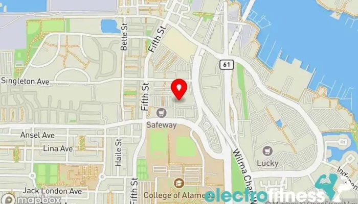 map of Mariner Square Athletic Club Fitness center, Gym, Indoor swimming pool, Personal trainer, Physical fitness program, Pilates studio, Racquetball club, Weight loss service, Yoga studio in Alameda