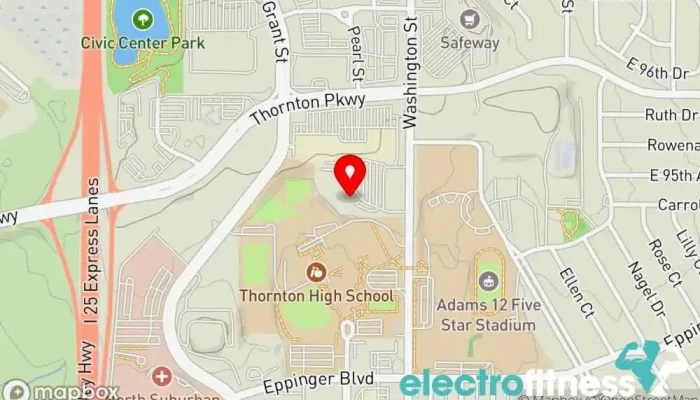 map of Mountain Strong Thornton Gym Gym, Nutritionist, Personal trainer, Physical fitness program, Rock climbing gym, Weightlifting area in Thornton