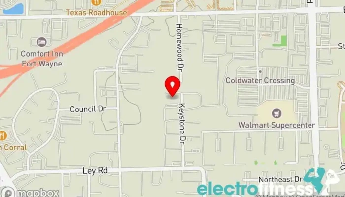 map of Omega Elite Gymnastics center in Fort Wayne