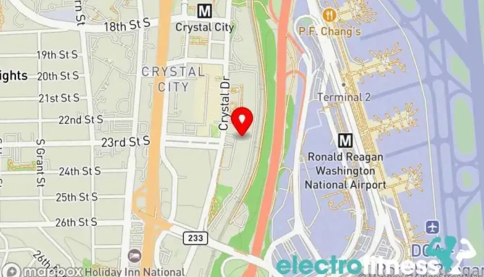map of Onelife Fitness - Crystal Park Gym, Basketball court, Pilates studio, Racquetball club, Squash court, Swimming pool, Tennis court, Volleyball court in Arlington