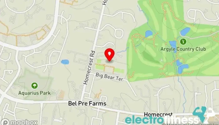 map of The Aspen Hill Club Tennis club, Fitness center, Gym, Personal trainer, Racquetball club, Sports complex, Swim club, Tennis court, Tennis instructor, Yoga instructor in Silver Spring