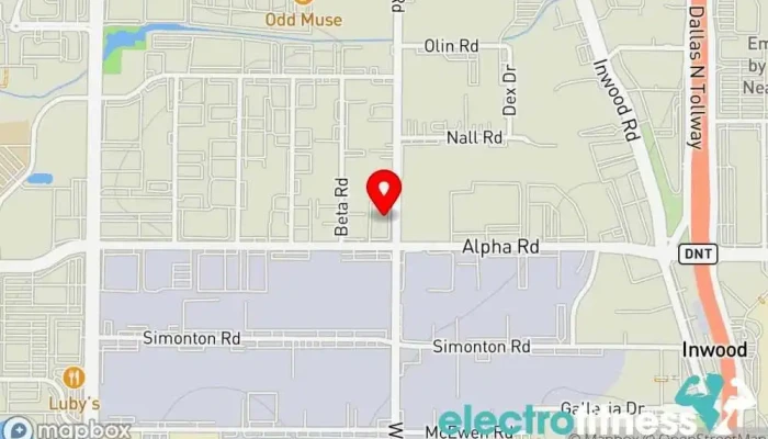 map of The Camp Transformation Center Gym, Boot camp, Fitness center, Health consultant, Nutritionist, Personal trainer, Physical fitness program, Vitamin & supplements store, Weight loss service, Weightlifting area in Farmers Branch