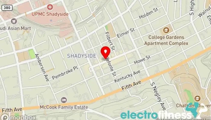 map of The Exercise Coach Shadyside PA Personal trainer, Gym, Physical fitness program, Weight loss service, Weightlifting area in Pittsburgh