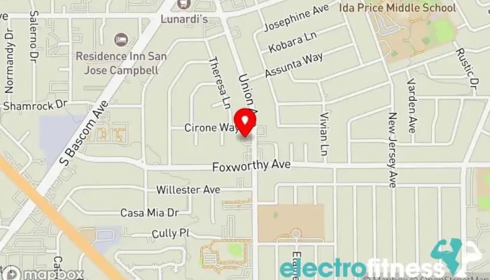 map of The Perfect Workout Personal trainer, Fitness center, Gym, Nutritionist, Physical fitness program in San Jose