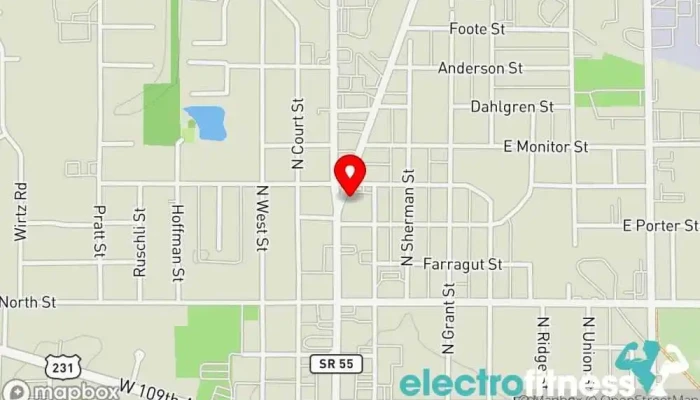 map of The Yoga Room Yoga studio in Crown Point