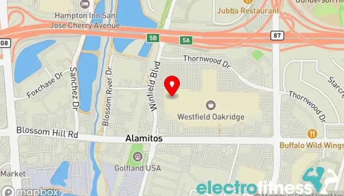 map of UFC FIT San Jose - Oakridge Gym, Boxing gym, Fitness center, Indoor cycling, Martial arts school, Personal trainer, Physical fitness program, Yoga studio in San Jose