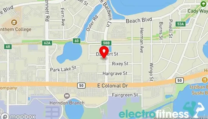 map of Warrior ONE Yoga & Fitness (spin, row, strength training) Yoga studio, Fitness center, Gym, Indoor cycling, Rowing club in Orlando