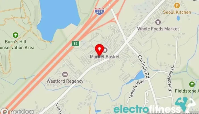map of WellBeing Fitness Fitness center, Personal trainer, Physical fitness program, Physical therapist, Wellness center, Yoga studio in Westford